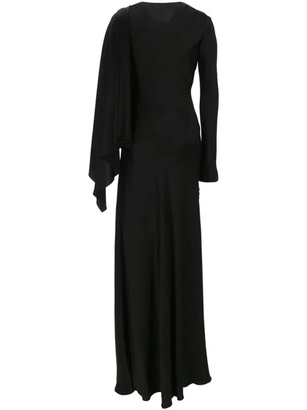 ALBERTA FERRETTI Long Sleeve Satin Long Dress In Black Product Image