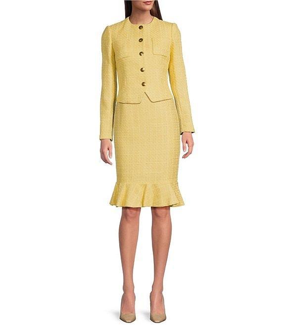 Donna Karan Tweed Round Neck Chest Pocket Button Front Jacket Product Image