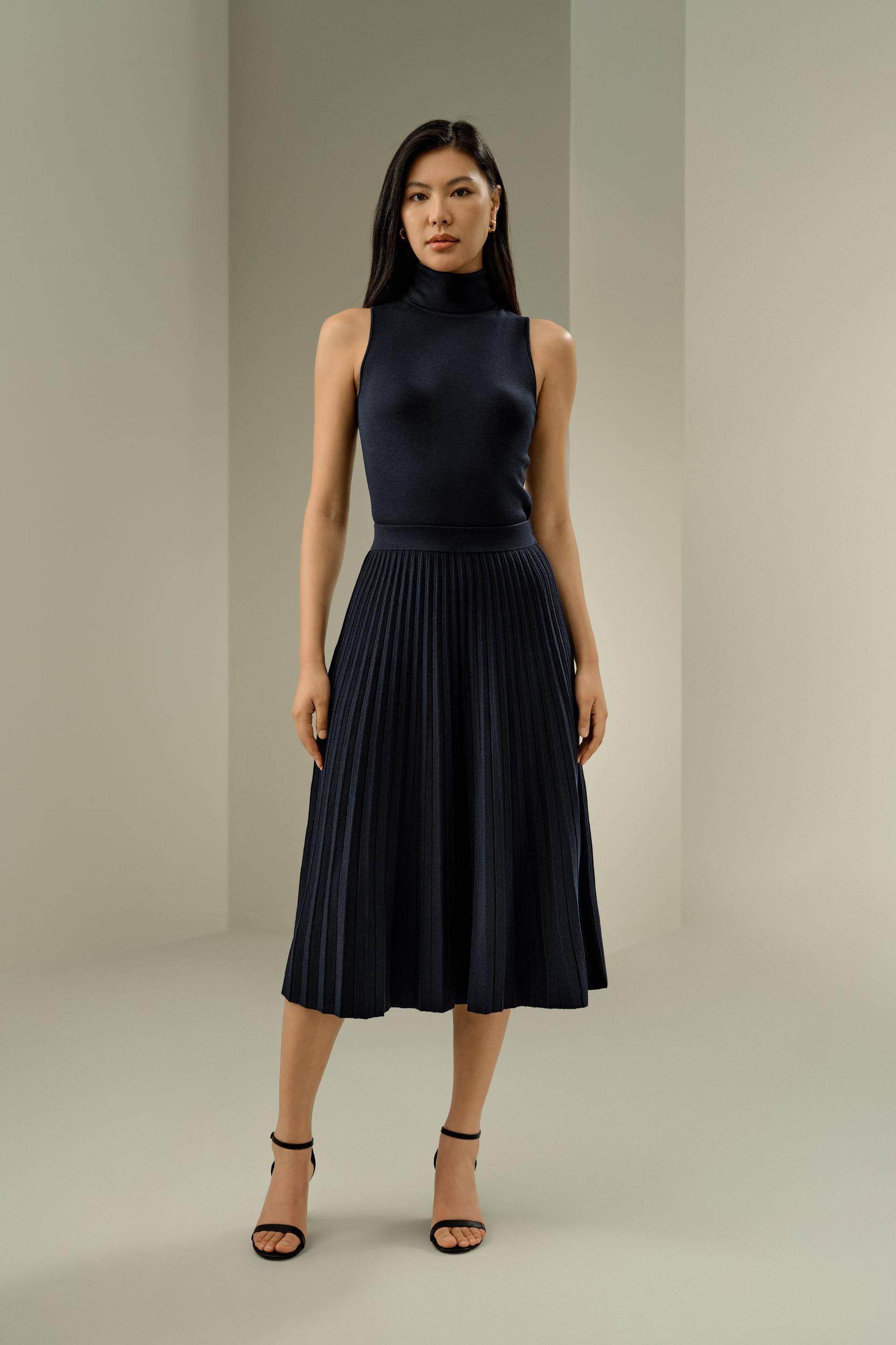 Pleated A-line Merino Wool Skirt Product Image