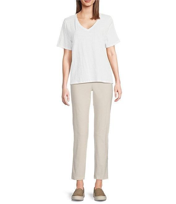 Eileen Fisher Easy Organic Cotton Jersey Knit V-Neck Short Sleeve Tee Product Image