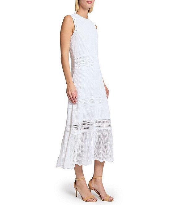 MISOOK Pointelle Knit Crew Neck Sleeveless Ruffle Hem Dress Product Image