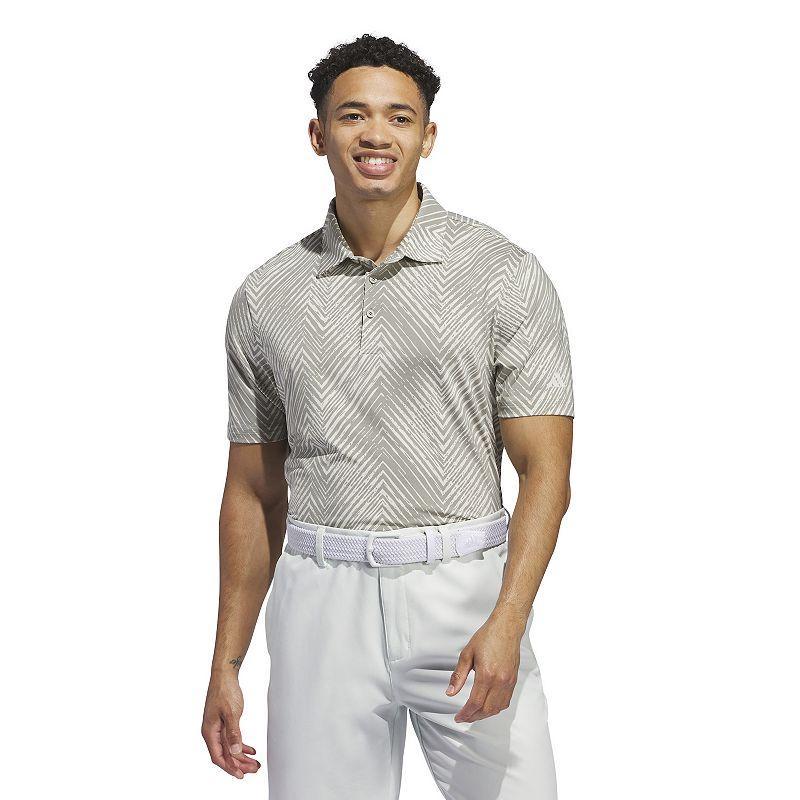 Men's adidas Ultimate365 Allover Striped Print Polo Shirt, Size: XL, Silver Pebble Product Image