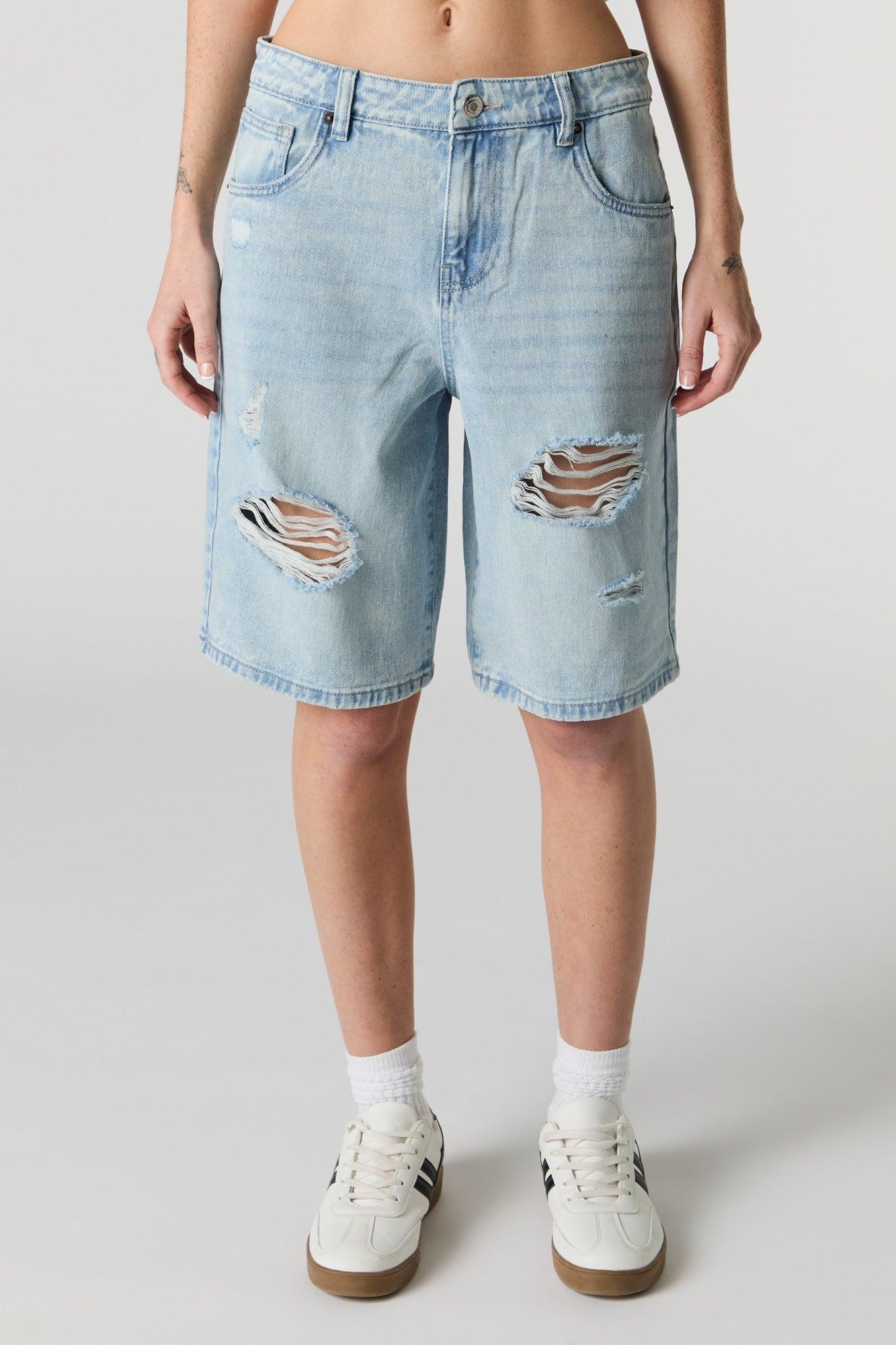 Light Wash Distressed Jort Female Product Image
