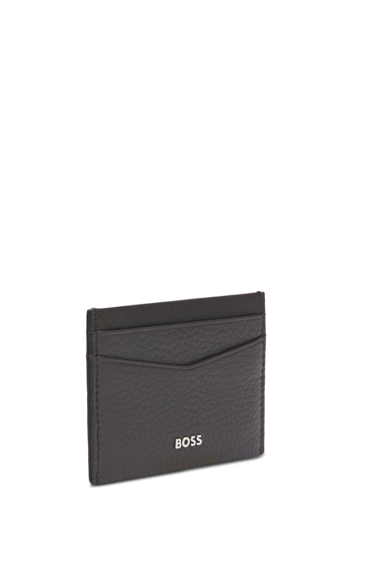 Card holder in grained leather with metallic logo lettering Product Image