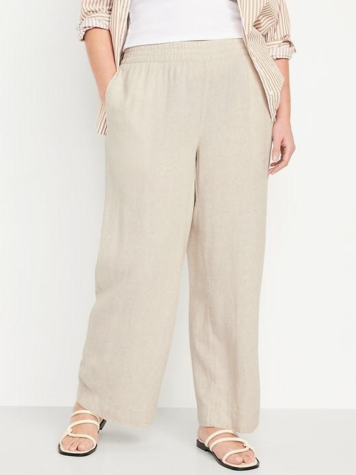 High-Waisted Linen-Blend Wide-Leg Pants Product Image