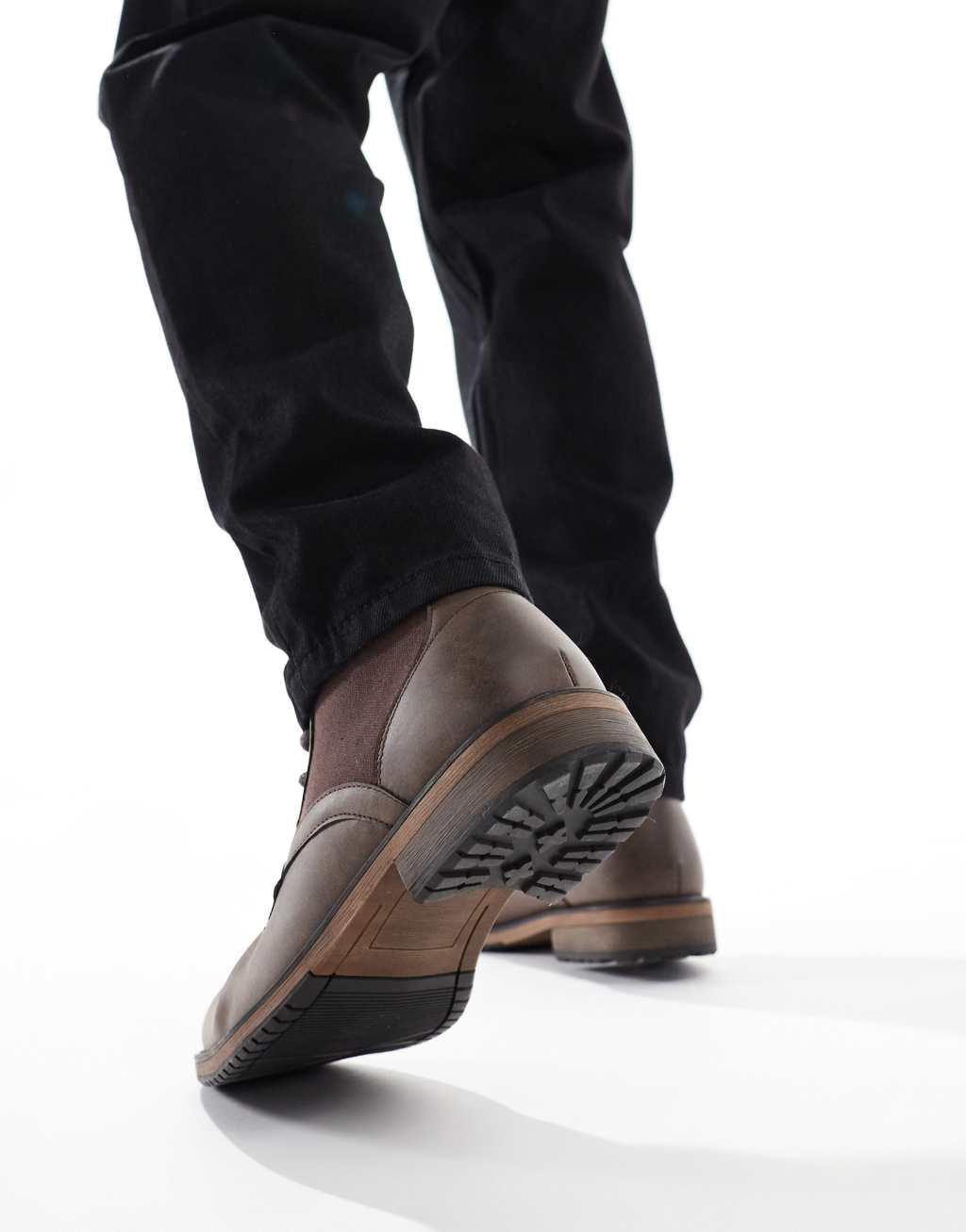 ASOS DESIGN lace up worker boots in brown with canvas detail Product Image