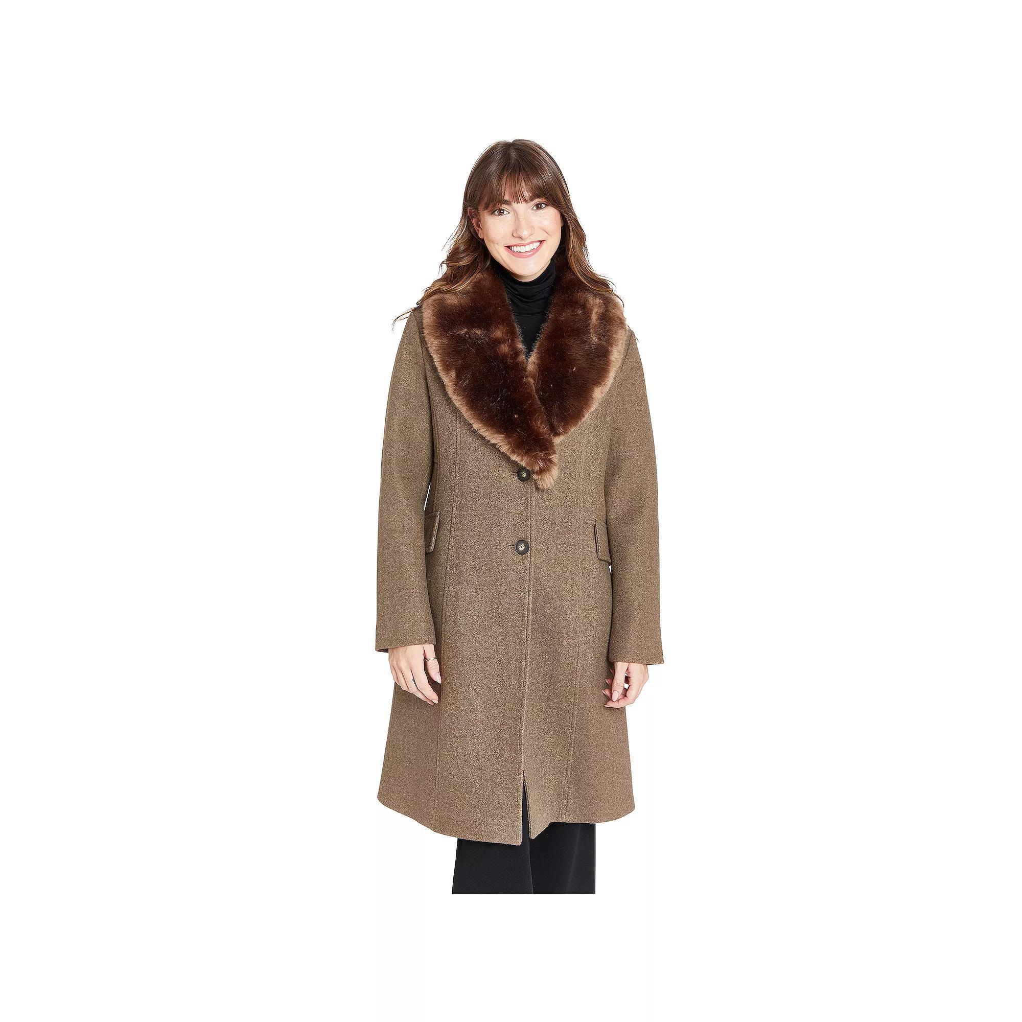 Women's Nine West Faux Fur Collar Button Front Coat, Size: Medium, Ivory Product Image
