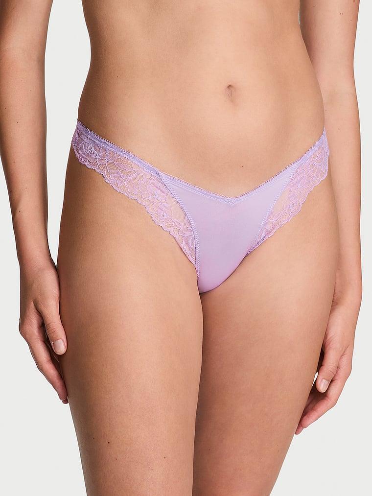 Rose Lace-Trim High-Leg Thong Panty Product Image