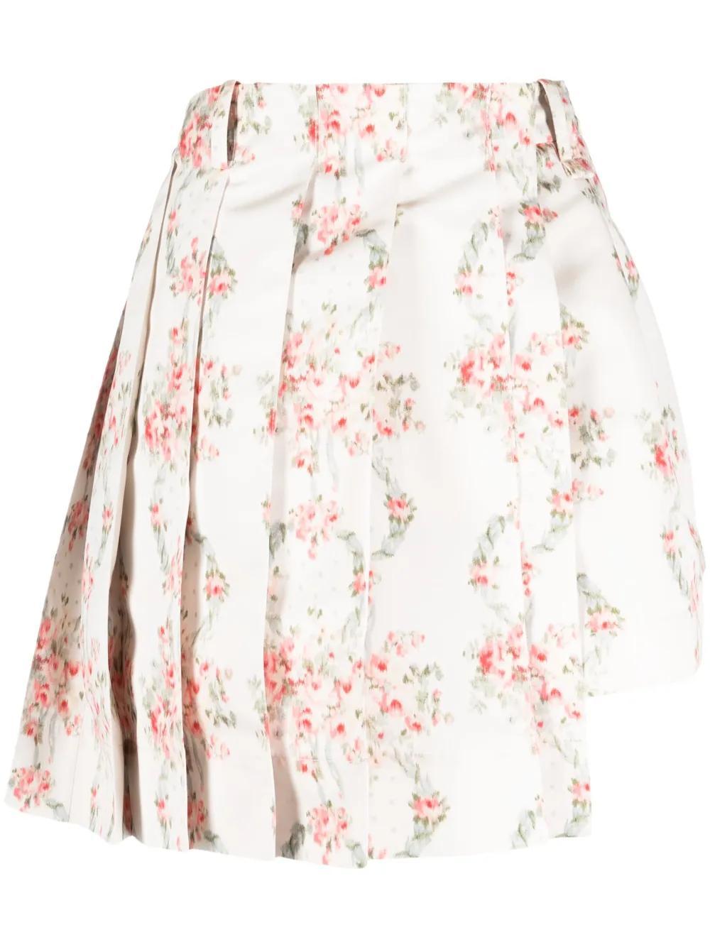 SIMONE ROCHA Floral-print Pleated Asymmetric Taffeta Skort In Wreath Product Image