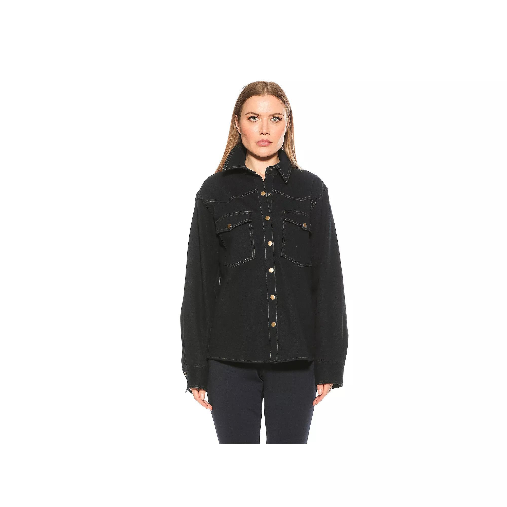 Women's ALEXIA ADMOR Della Classic Western Button Down Oversized Denim Top, Size: Small, Dark Blue Product Image