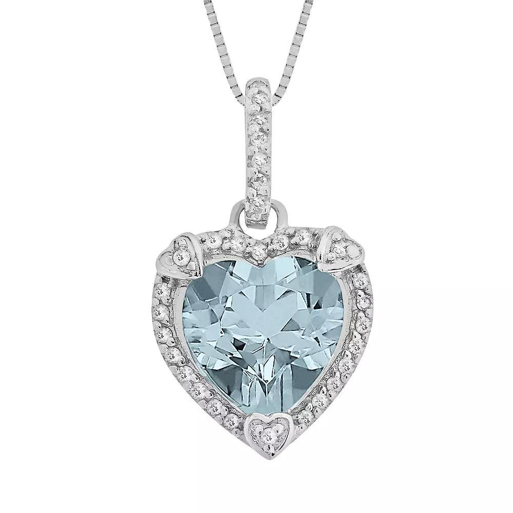 Gemminded Sterling Silver Lab-Created Aquamarine and Diamond Accent Heart Frame Pendant, Women's, Size: 18", Blue Product Image