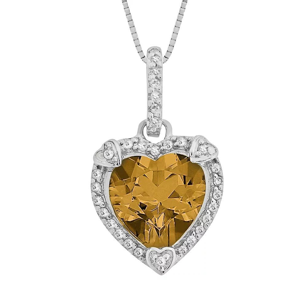 Gemminded Sterling Silver Citrine and Diamond Accent Heart Frame Pendant, Women's, Size: 18" Product Image