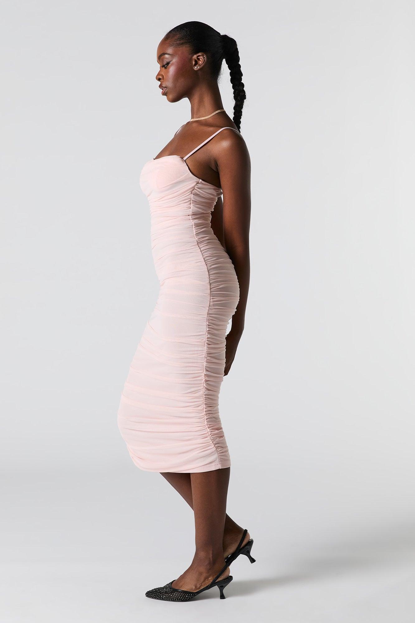 Mesh Ruched Bustier Midi Dress Female Product Image