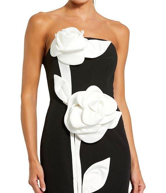 Mac Duggal Strapless 3D Satin Flowers Crepe Sheath Ankle Dress Product Image