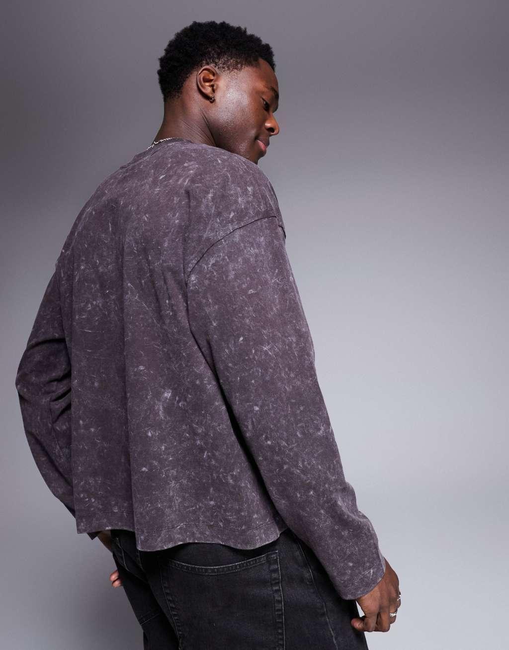 ASOS DESIGN oversized boxy long sleeve washed T-shirt in brown Product Image