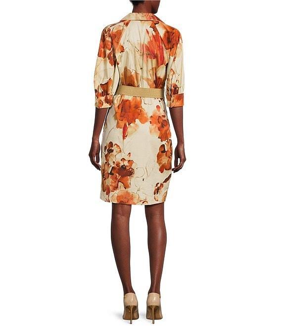 Donna Karan Short Sleeve Button Front Collar Midi Shirt Dress Product Image