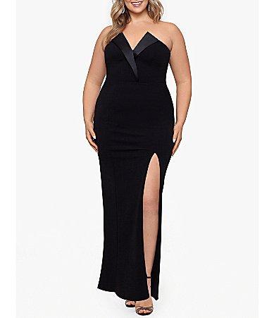 Betsy & Adam Strapless Tuxedo Gown Product Image