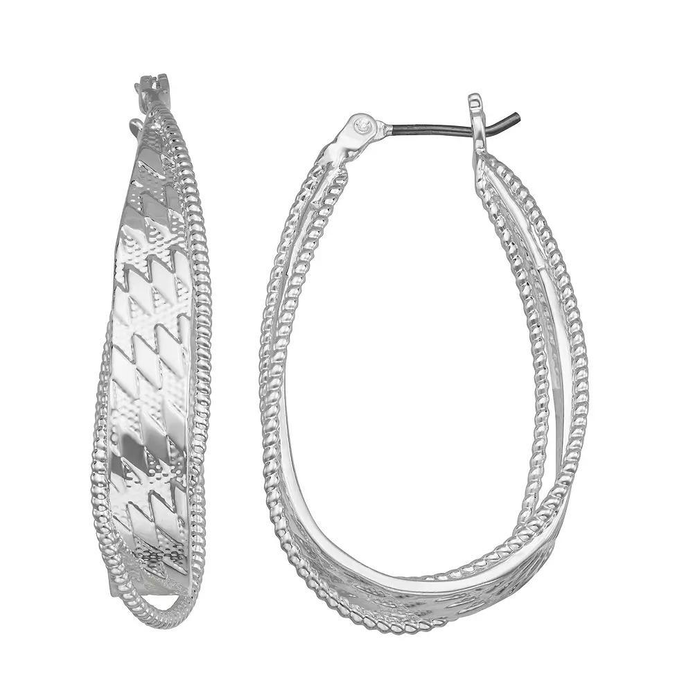 Napier Silver Tone Braid Textured Drop Hoop Earrings, Women's Product Image