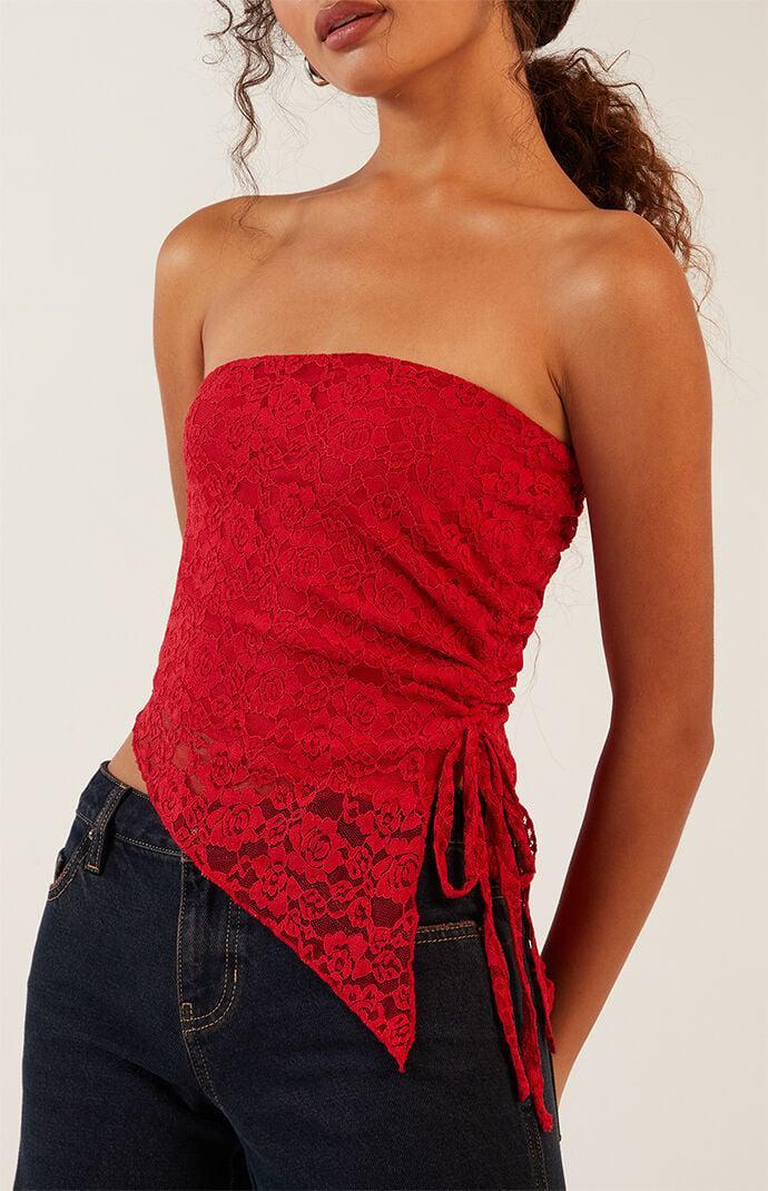 Womens Floral lace Asymmetrical Tube Top Product Image