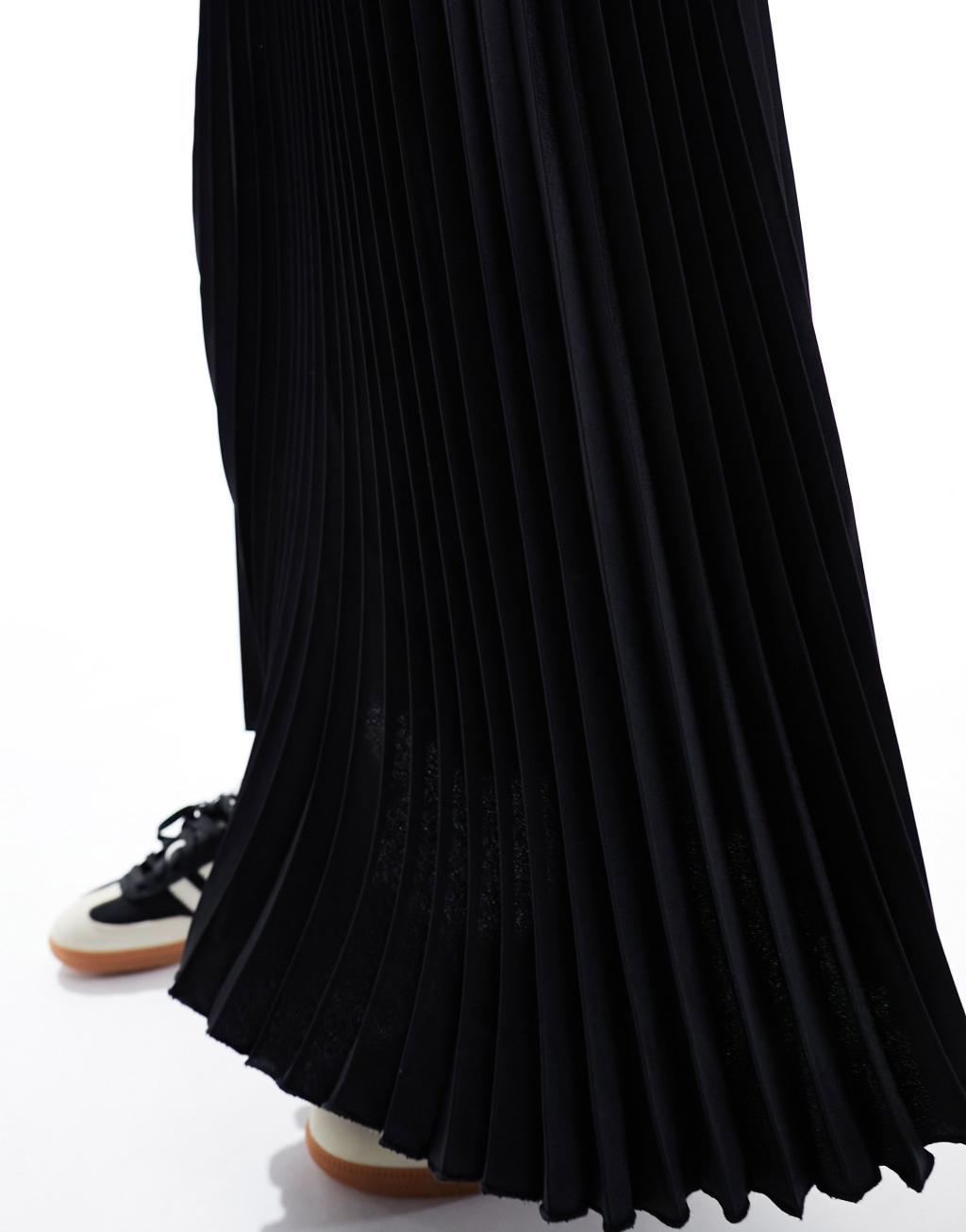 YAS satin pleated midi skirt in black Product Image