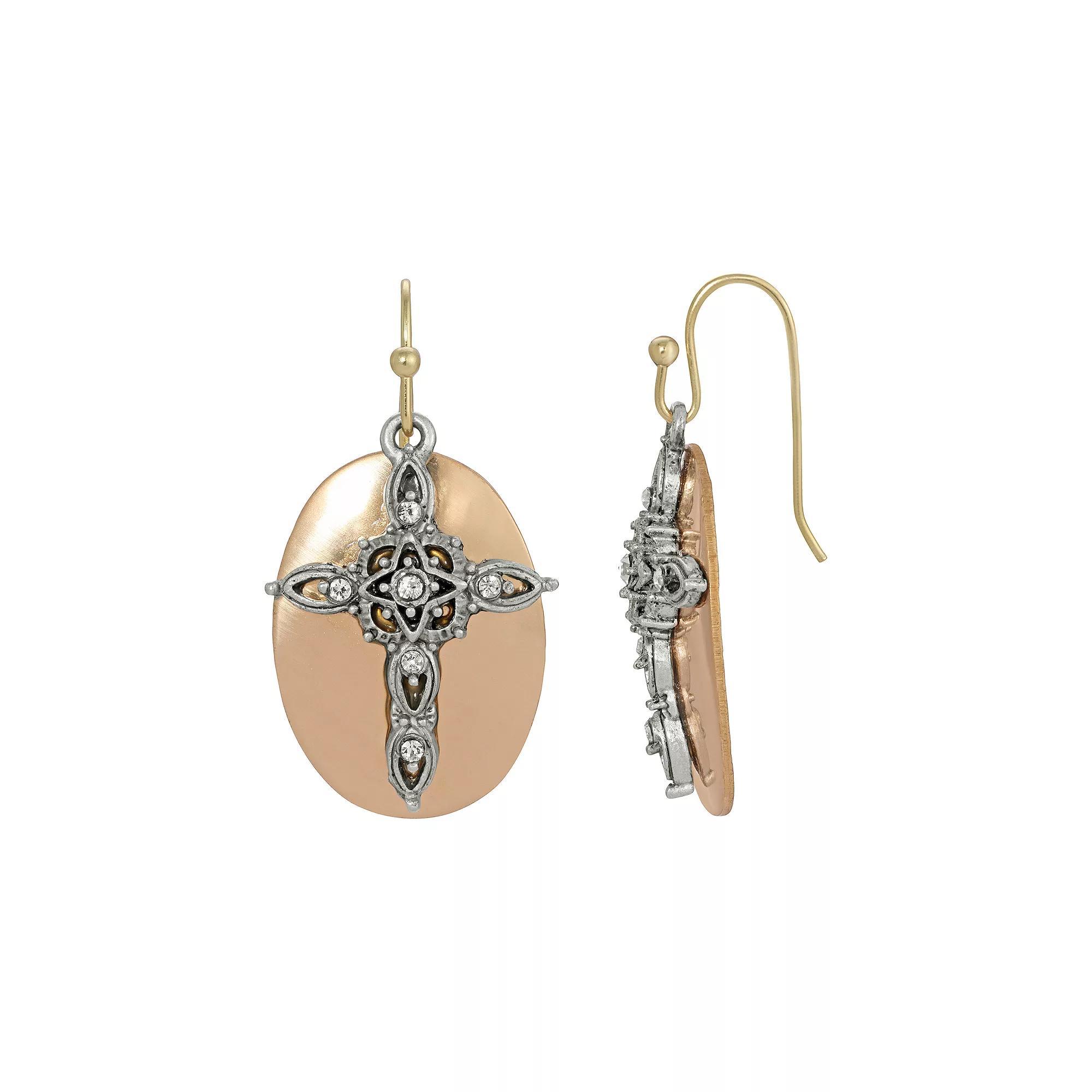 1928 Two-Tone Oval Drop Cross Earrings, Women's, Multi Product Image