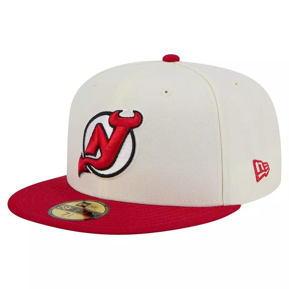 Men's New Era  White New Jersey Devils Chrome Two-Toned 59FIFTY Fitted Hat, Size: 7 3/8, Nhl Beige Product Image