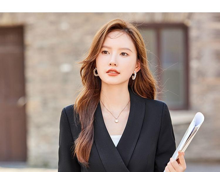 Lapelled Plain Double Breasted Blazer / High Waist Cropped Straight Leg Dress Pants / Set Product Image