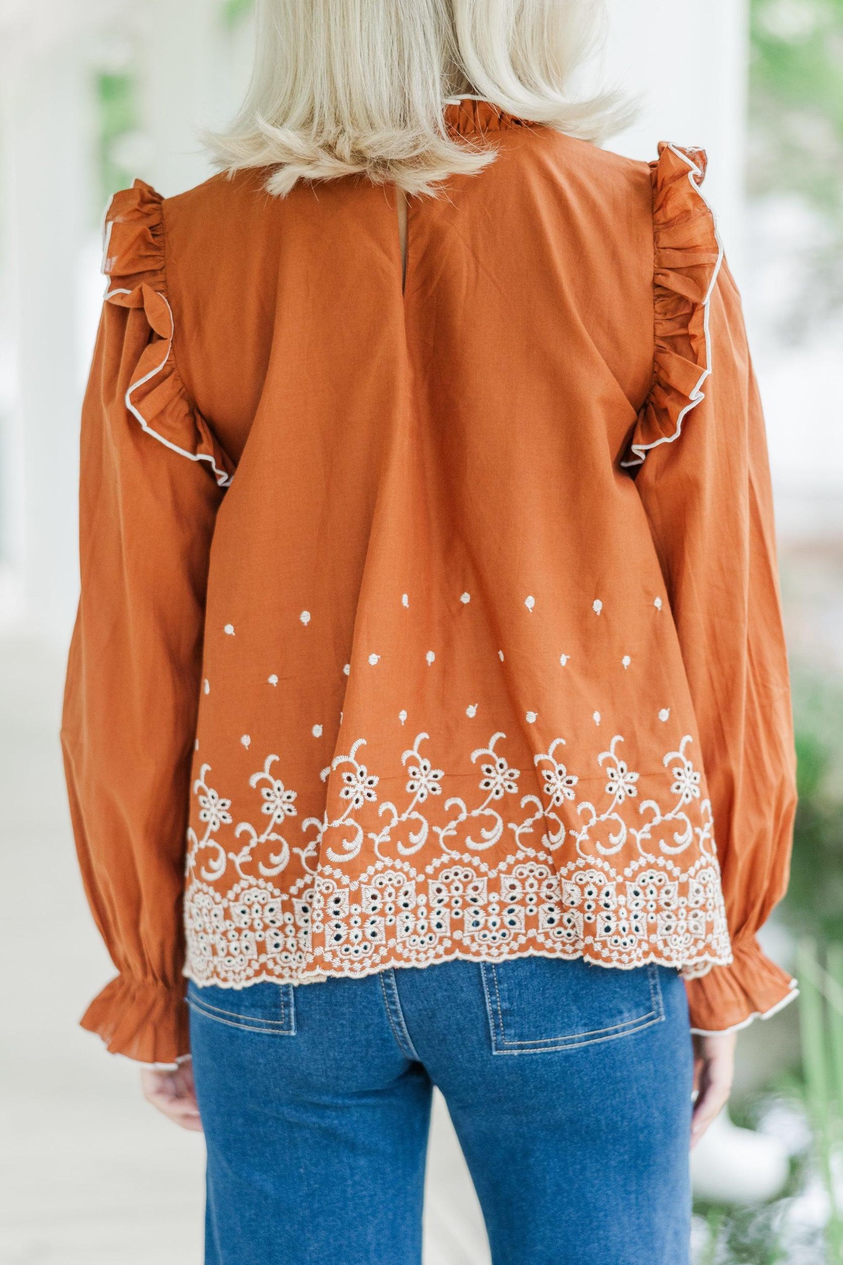 Feeling Appreciated Dark Amber Eyelet Blouse Female Product Image