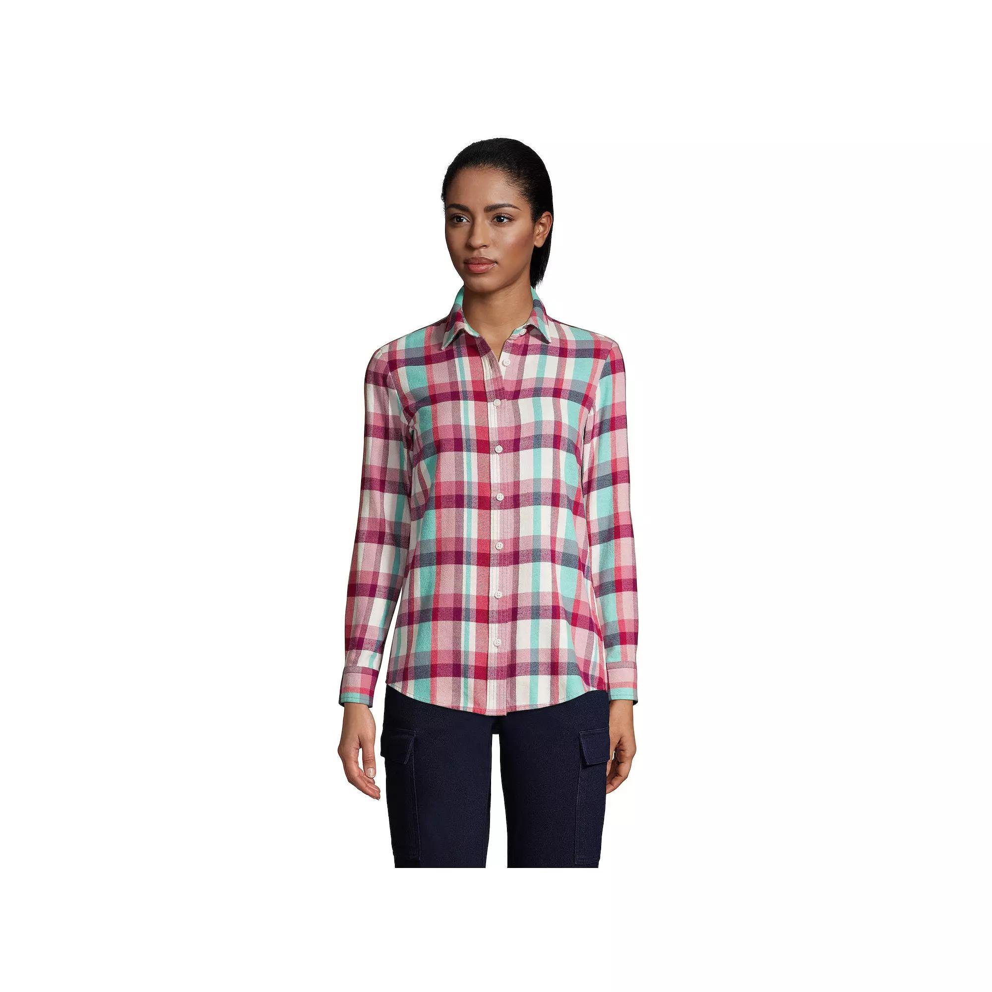 Women's Lands' End Flannel Boyfriend Shirt, Size: Large, Mesa Pink Plaid Product Image