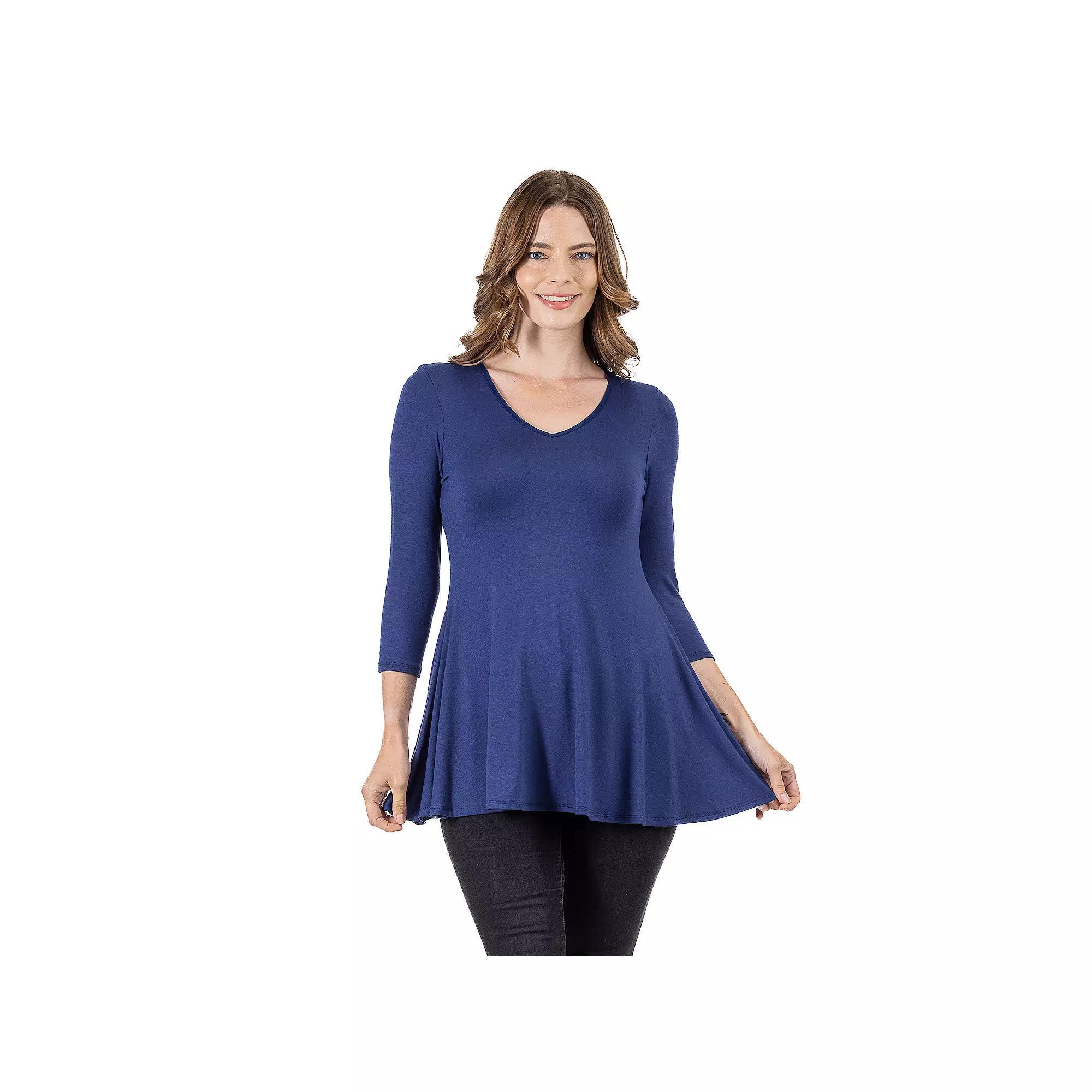 Women's 24Seven Comfort Apparel V Neck Tunic Top, Size: Large, Penny Product Image