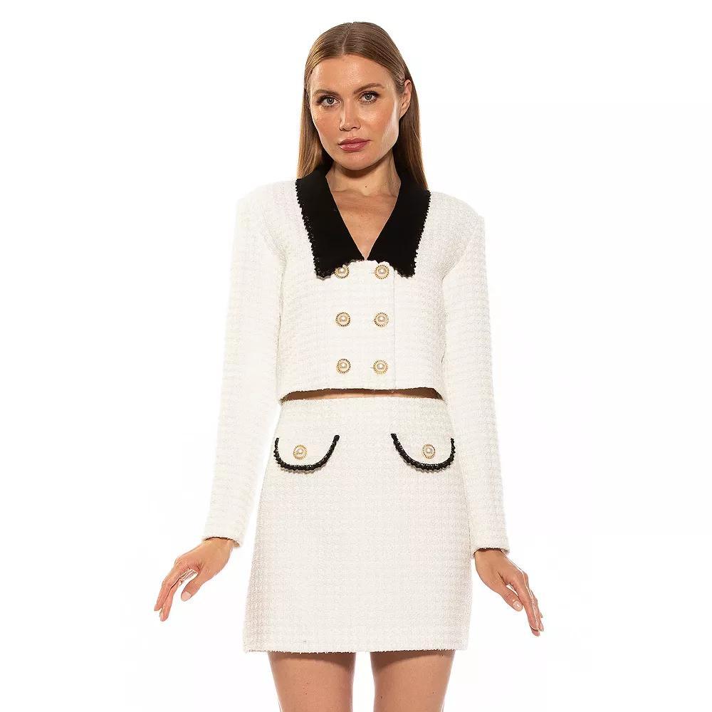 Women's ALEXIA ADMOR Aurelia Drop Lace Collar Cropped Tweed Jacket, Size: 6, Ivory Product Image