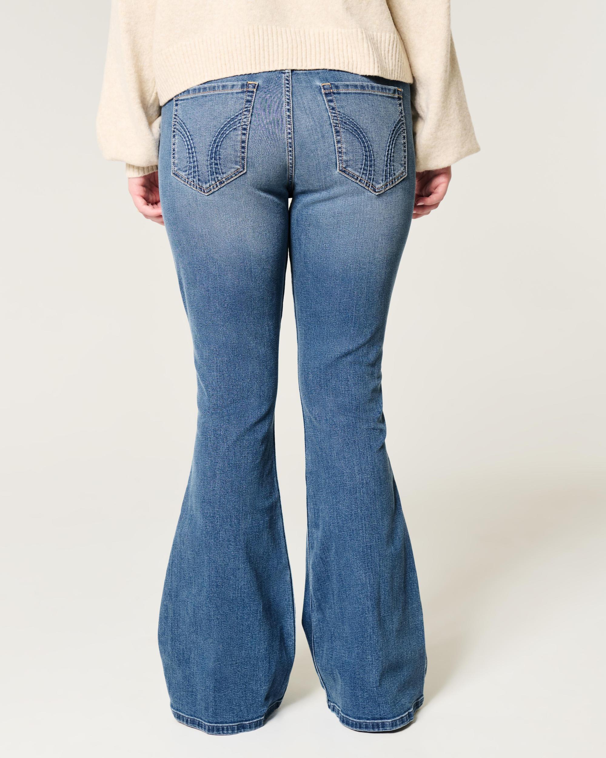 Low-Rise Dark Wash Flare Jeans Product Image