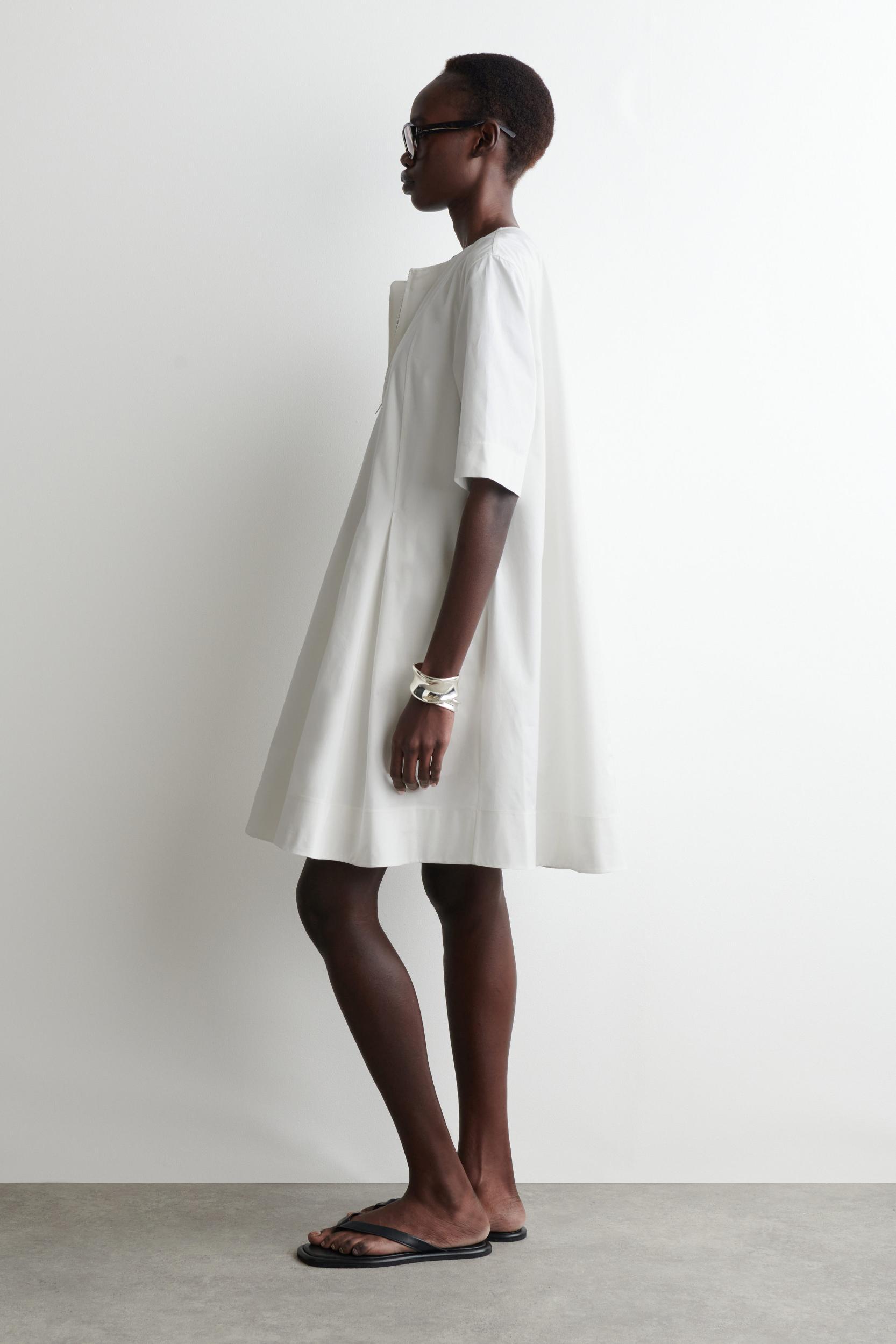 PLEATED ZIP UP COTTON MINI DRESS Product Image