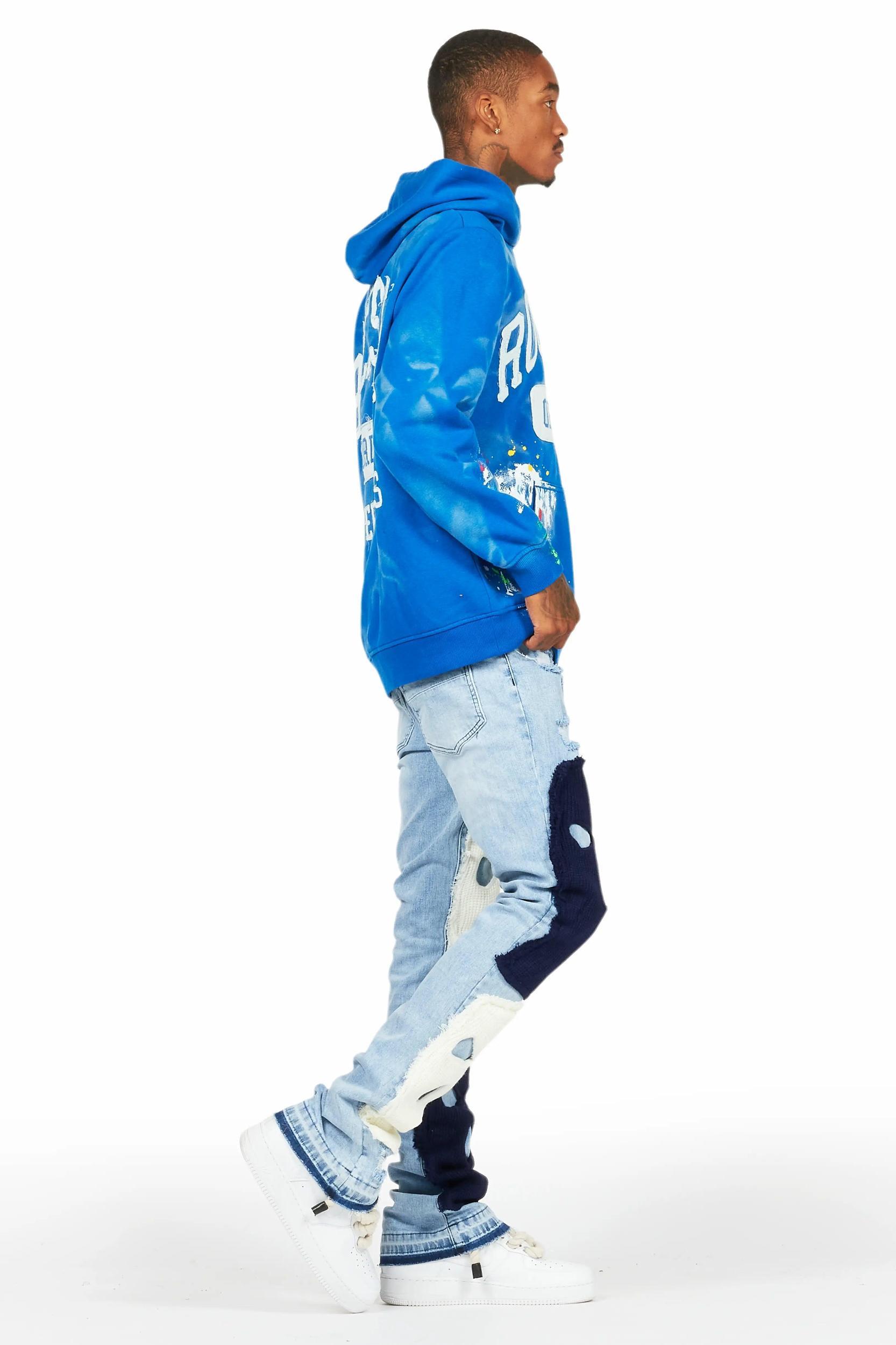 Destry Blue Patchwork Stacked Flare Jean Male Product Image