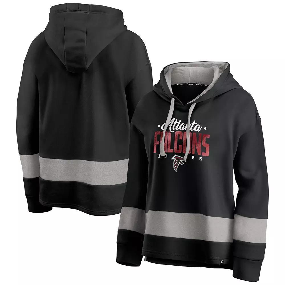 Women's Fanatics Black/Gray Atlanta Falcons Huddle Up Fundamental Fleece Color Block Pullover Hoodie, Size: Medium Product Image
