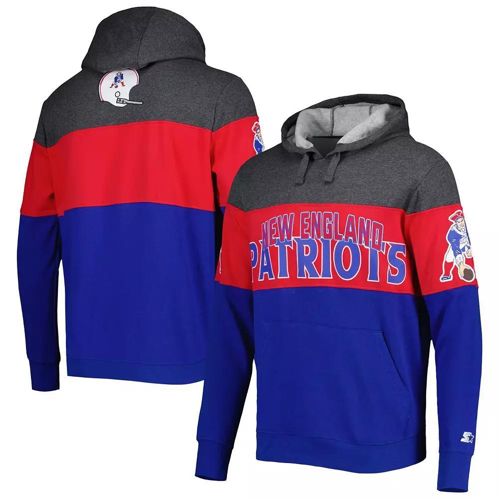 Men's Starter Royal/Heather Charcoal New England Patriots Extreme Vintage Logos Pullover Hoodie, Size: 2XL Product Image