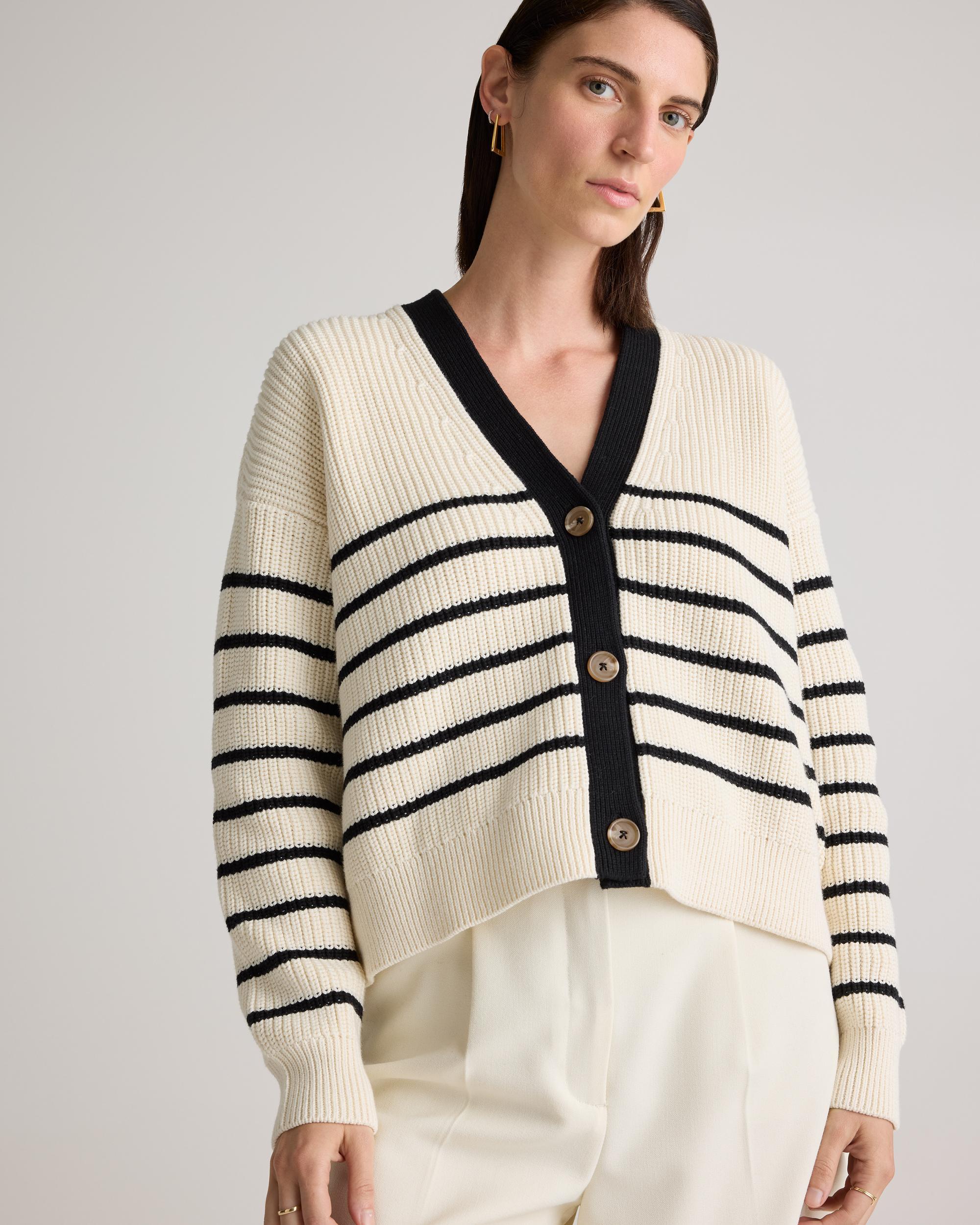 Quince | Women's Fisherman Boxy Cropped Cardigan Sweater Size XS, Organic Cotton Product Image