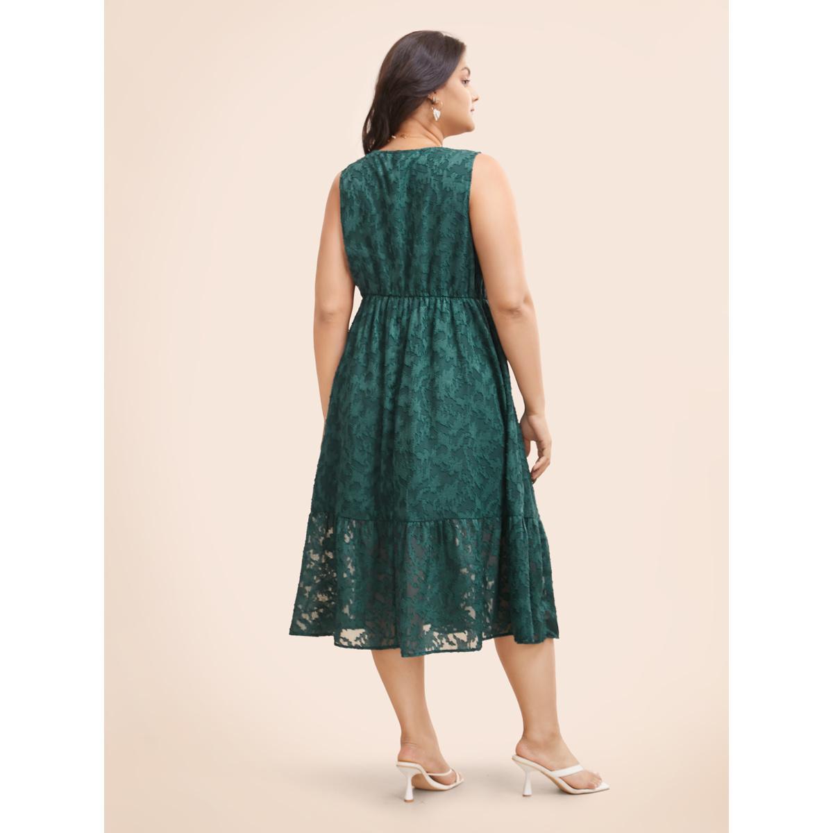 Plus Size Texture Mesh Tie Knot Tank Dress Emerald Women Elegant Tie knot V-neck Sleeveless Curvy BloomChic 18-20/2X Product Image