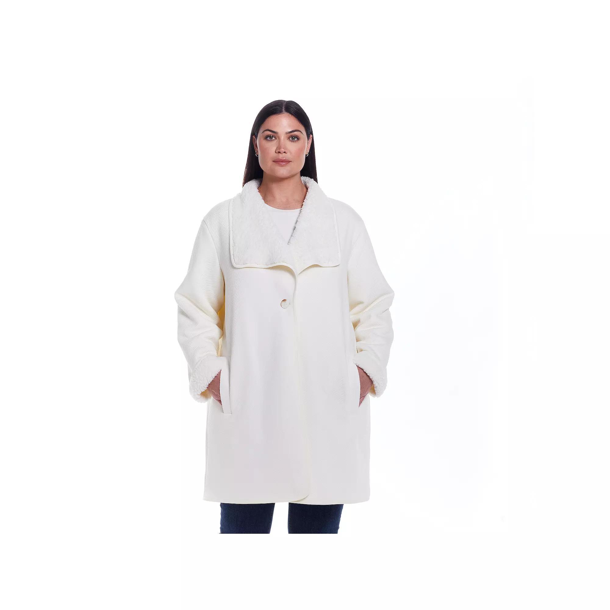 Plus Size Weathercast Ribbed Knit Sherpa-Lined Coatigan, Women's, Size: 2XL, Ivory Product Image