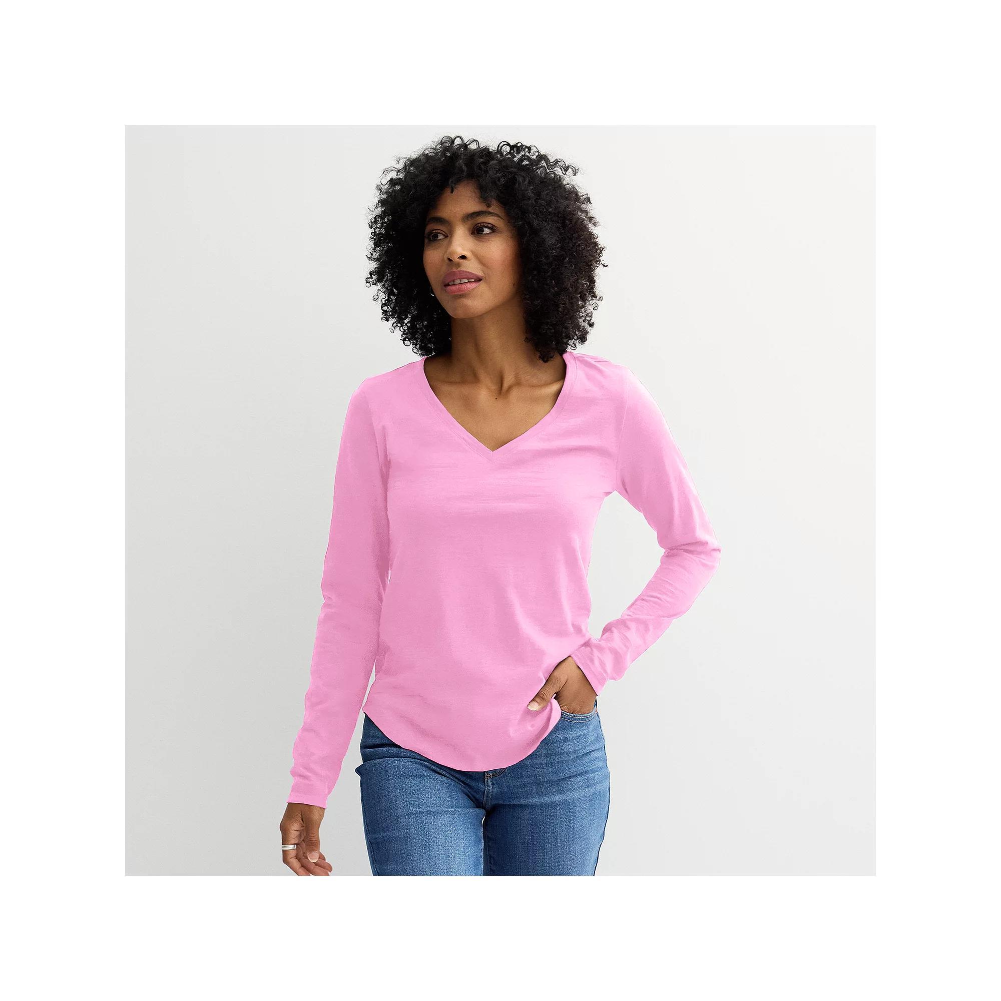 Petite Sonoma Goods For Life Everyday Long Sleeve V-Neck T-Shirt, Womens Product Image