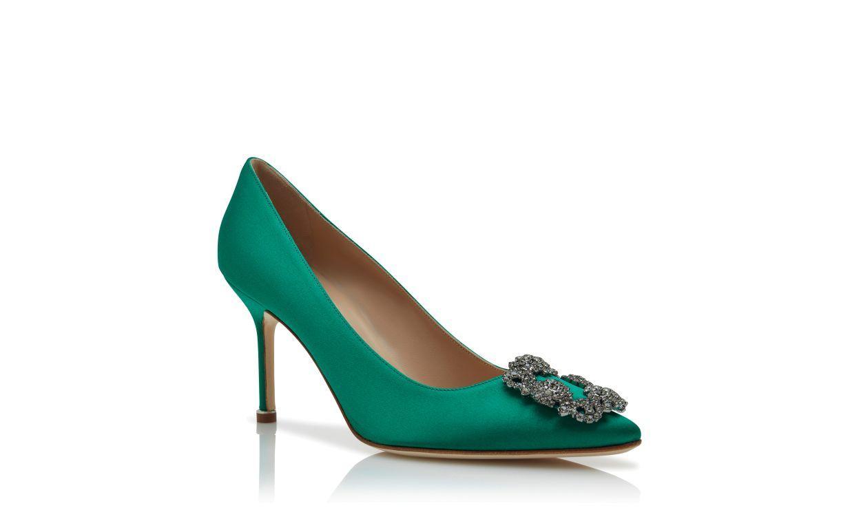 HANGISI 90 Green Satin Jewel Buckle Pumps Product Image