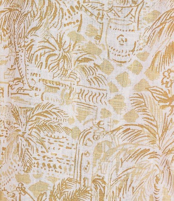 Lilly Pulitzer Stevey Relax Woven Linen Sand Bar Palm Beach Print Point Collar Long Sleeve Button Down Coordinating Shirt Product Image