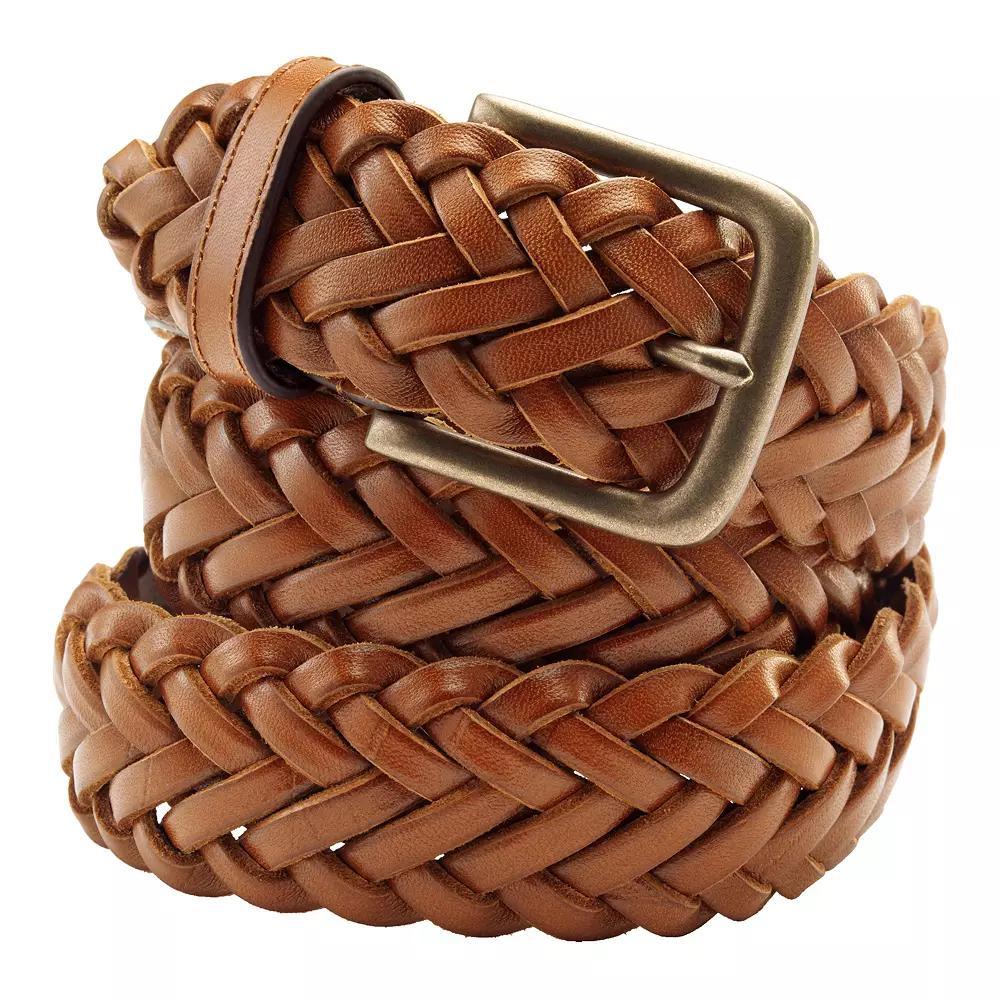 Men's Lands' End Leather Braid Belt, Size: Medium, Brown Product Image