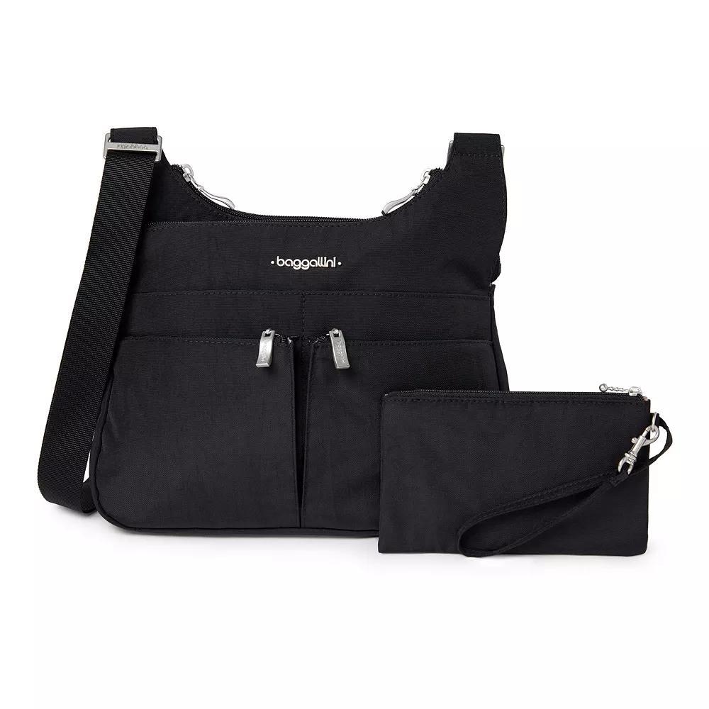 Womens Baggallini Cross Over Crossbody Bag with RFID Blocking Wristlet, Grey Product Image