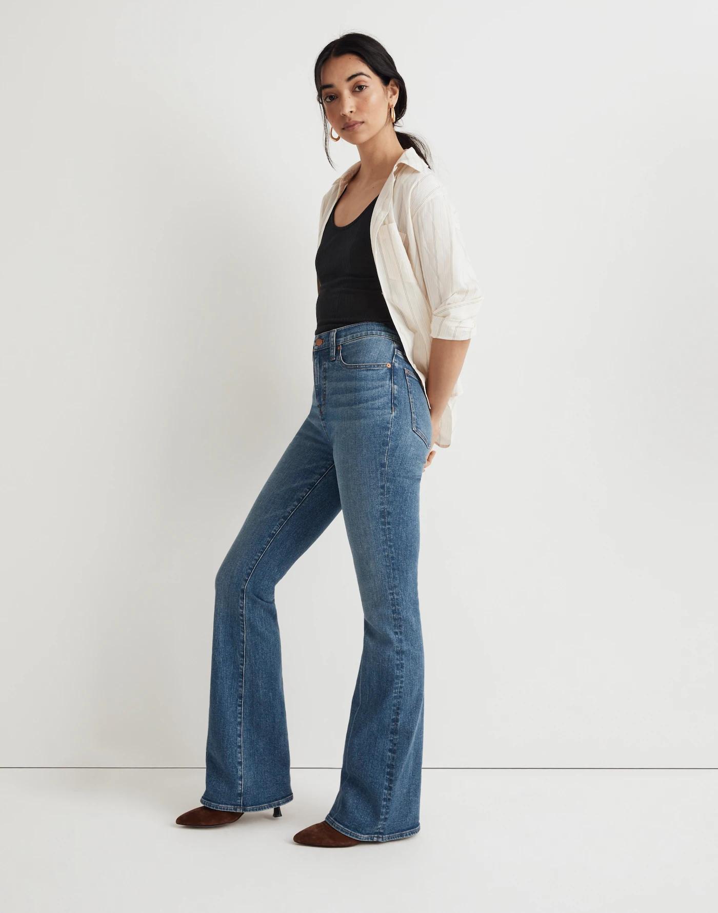 Petite Skinny Flare Jeans in Calvino Wash: Crease Edition Product Image