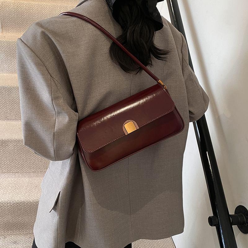 Faux Leather Plain Shoulder Bag Product Image