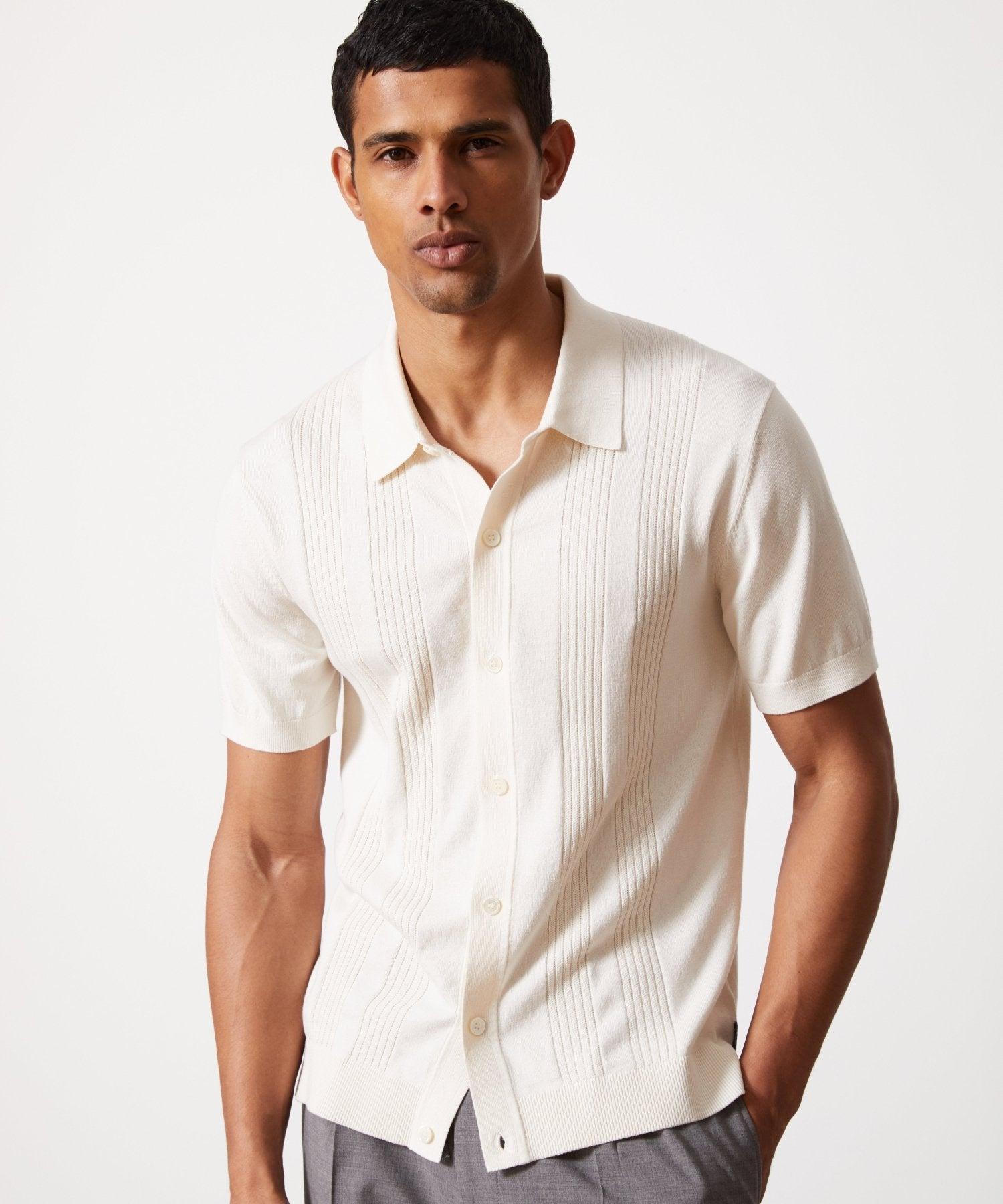 Silk-Cotton Ribbed Full-Placket Sweater Polo Product Image