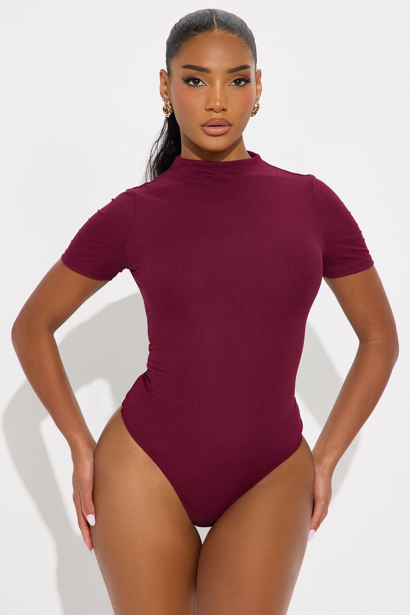 Sadie Short Sleeve Double Lined Bodysuit - Wine Product Image