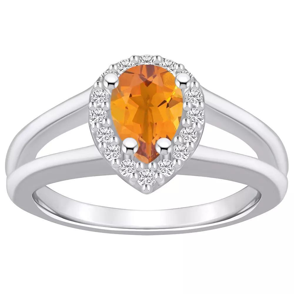 Alyson Layne 10k White Gold Pear Shape Gemstone 1/6 Carat T.W. Diamond Halo Ring, Women's, Size: 8, Citrine Product Image