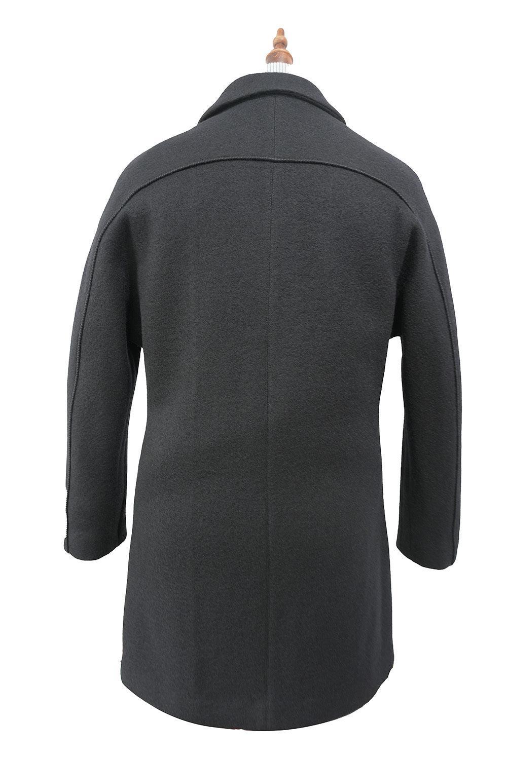 (XL) 100% Wool Button Top Coat in Black Product Image